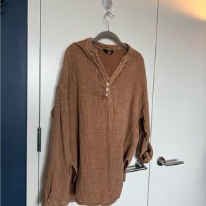 Brown Button-Up Tunic Top